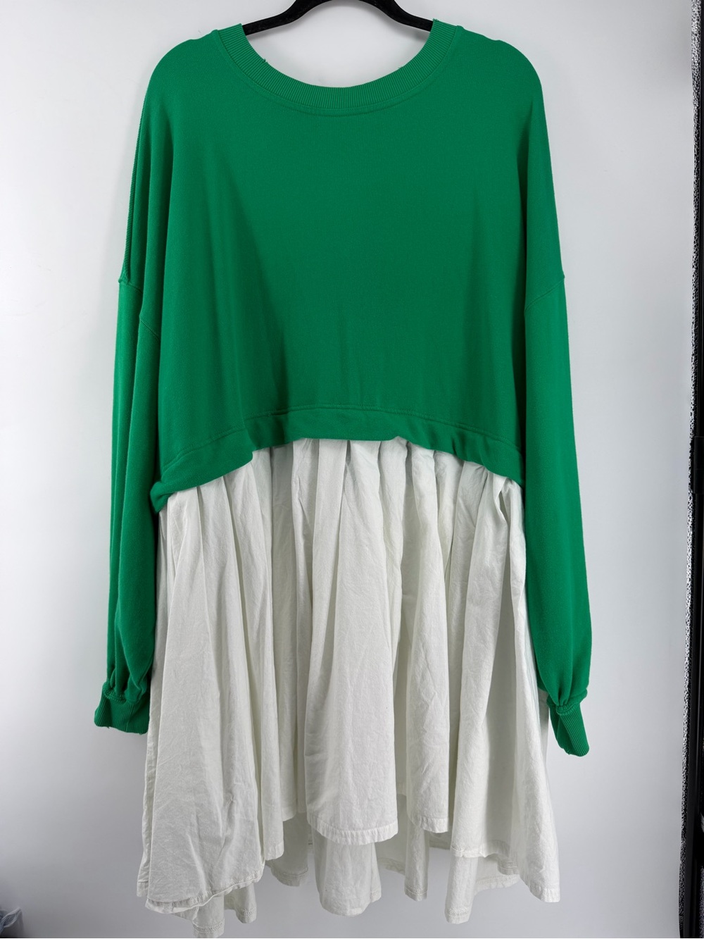 Free People Dress Size XL Green White Mixed Media Sweatshirt Tunic Boho Oversize - Picture 3 of 9